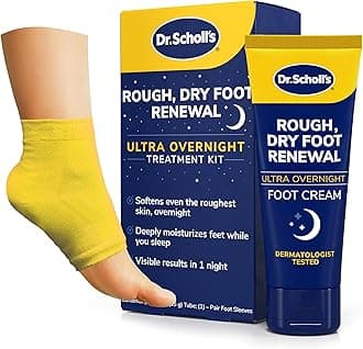 Rough, Dry Foot Renewal Ultra Overnight Treatment with Overnight Foot Cream 3oz with Aloe, Coconut Oil & Urea and Heel Sleeve Socks, Deeply Moisturize & Soften Feet, Dermatologist Tested