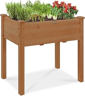 34x18x30in Raised Garden Bed, Elevated Wood Planter Box Stand for Kids, Backyard, Patio, Balcony w/Bed Liner, 150lb Capacity - Acorn Brown