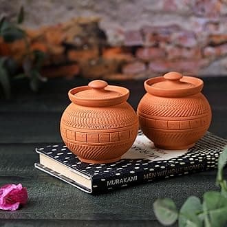 THE HANDICRAFTIANTerracotta MAHARAJA SUGAR POT Set of 2 with Lid for Sugar, Pepper, Coffee, Spice, Salt,Sugar Jar for Home in Gift Box, Kitchen Decor.