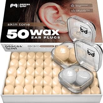 Peace&Quiet Wax Ear Plugs for Sleeping, Swimming - 50 Noise Cancelling Silicone Gel Wax Earplugs for Sleep and Swimmers, Sound Blocking 32Db, (50-Pillows), Color: Skin Tone