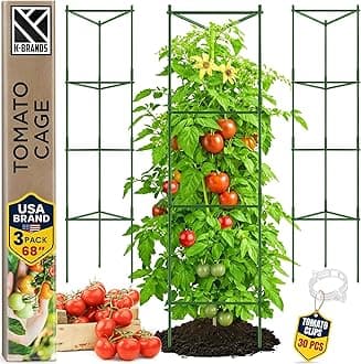 Tomato Cage - Premium Tomatoes Plant Stakes Support Cages Trellis for Garden and Pots (3 Pack - Extra Tall Upto 68 inches)