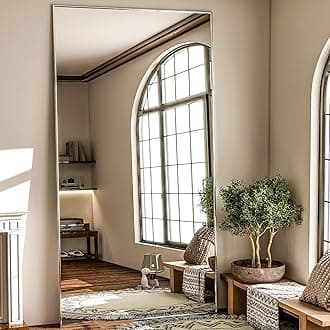 GLSLAND 76"x34" Full Length Mirror Extra Large Hanging or Leaning Rectangle Mirror Aluminum Alloy Thin Frame Bedroom Floor Dressing,Silver