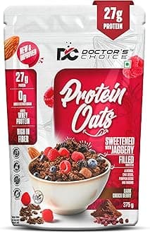DC DOCTORS CHOICE Oats, High Protein Oats, 27G Pure Protein Breakfast Cereals, Rich In Fiber, No Additives & No Refine Sugar. (375G, Dark Choco Berry)