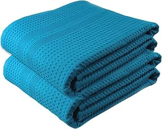 Gilden Tree Large 2 Pc Bath Sheet 100% Natural Cotton Waffle Weave – Generous Size Lightweight Ultra Absorbent Quick Drying Fade Resistant (Aqua)