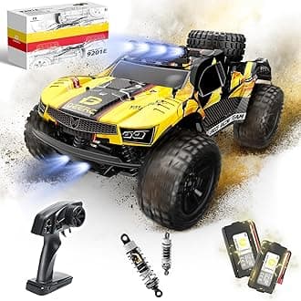 9201E 1:10 Large Remote Control Truck with Lights, Fast Short Course RC Car, 48 km/h 4x4 Off-Road Hobby Grade Toy Monster Crawler Electric Vehicle with 2 Rechargeable Batteries for Adult Kid Boy