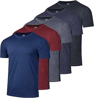 5 Pack: Men's Dry-Fit Short Sleeve Crew Neck T Shirts Fitness Running Gym Workout Cool Exercise Athletic Tee