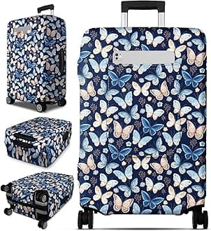 Slohif Luggage Cover for Suitcase Tsa Approved Protector - Luggage Sleeve Large Suit Case Cover Travel Stretch Baggage Case Protective Washable Fit 24-27 Inch Blue Butterfly M