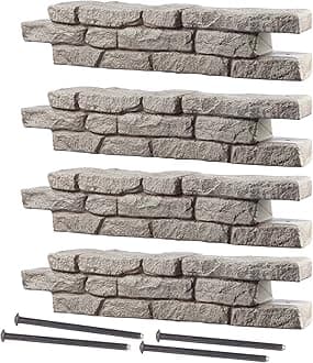 RTS Home Accents Rock Lock Interlocking Landscape Edging and Border System, Straight Section With Spikes, 4-Feet Long (Pack of 4)