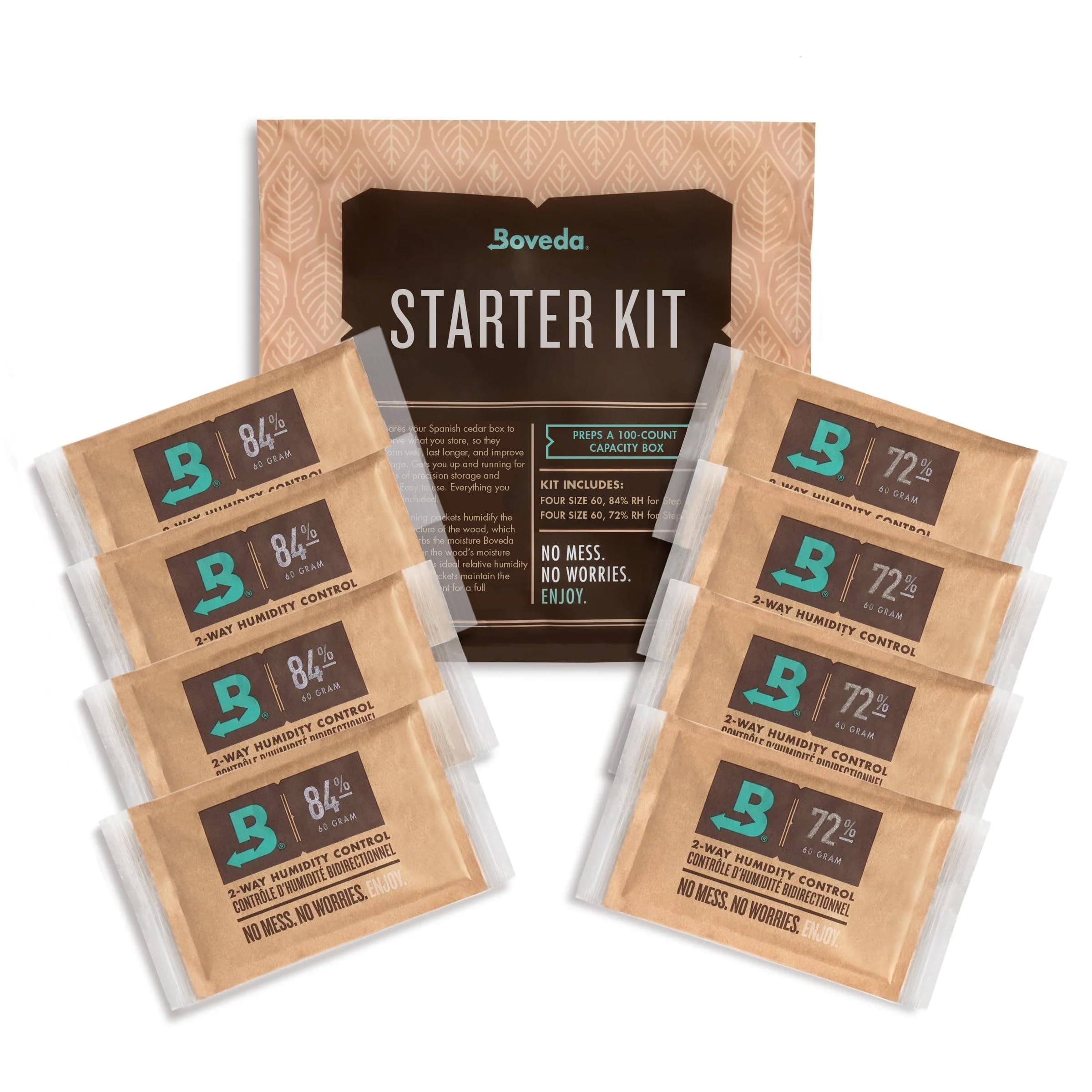 Starter Kit Bundle: Season a Wood Storage Box Plus Maintain Humidity with 2-Way Humidity Control | Includes (4) Each Size 60 Boveda 84% & 72% | 1-Count
