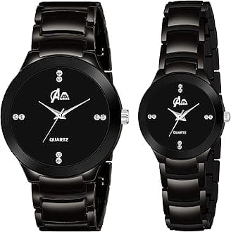 Acnos® Premium Brand - Heavy Quality 3 Different Steel Plated Formal Analog Watches for Couple Pack of 2, Black, Free, strap