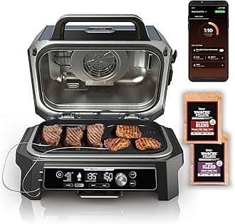 OG951 Woodfire Pro Connect Premium XL Outdoor Grill & Smoker, Bluetooth, App Enabled, 7-in-1 Master Grill, BBQ Smoker, Outdoor Air Fryer, Woodfire Technology, 2 Built-In Thermometers, Black/Blue