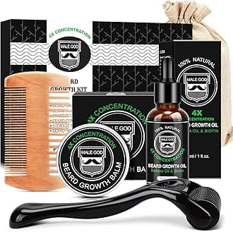 Beard Growth Kit, Beard Kit w/Upgraded Beard Growth Oil - Biotin and Batana Oil, Beard Growth Balm, Beard Massager for Spot/Patchy Beard, Birthday Gifts for Him Boyfriend Husband