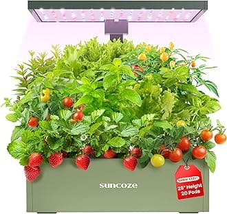 SUNCOZE Hydroponics Growing System Kit 20 Pods, Indoor Herb Garden with Grow Light 30W, 10L Large Water Tank with Adjustable Height to 25", Built-in Pump, Gardening Gifts, Avocado Green