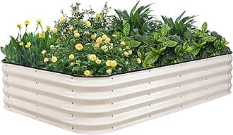 GoCampDriect 4IN1 Raised Garden Bed - 5x3x1ft Galvanized Raised Garden Boxes Outdoor Corrosion Resistant | Variable Shape 6x2x1ft Metal Raised Garden Beds for Planting Vegetable, Herb,Fruits,White