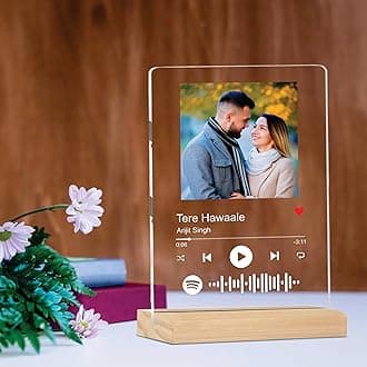 Customized Photo & Spotify Plaque,Personalized Tabletop Rectangular Photo Frame With Wooden Stand,Spotify Frame,Gift,Birthday,Anniversary,Gift For Brother & Sister(6 * 9 Inches,Transparent)