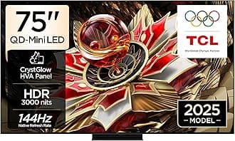 75Q7C Television 75 Inch Smart TV 4K QD-Mini LED Colorful Quantum Crystal HDR 3000nits Gaming Google TV, 144Hz Native Refresh Rate, Audio by Bang & Olufsen, Dolby Atmos, Game Master (2025 Model)