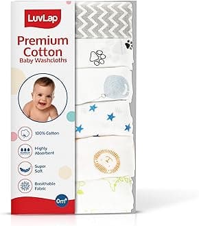 Luv Lap Premium Baby Washcloth for New Born, 100% Muslin Cotton Cloth, Washable, Reusable, Absorbent, Extra Soft Face Towels/Washcloth for Babies, 6 Pcs, Star, Baloons Print