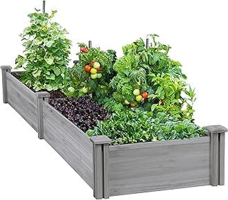 8×2ft Wooden Horticulture Raised Garden Bed Divisible Elevated Planting Planter Box for Flowers/Vegetables in Backyard/Patio Outdoor, Gray, 95 x 25 x 11in