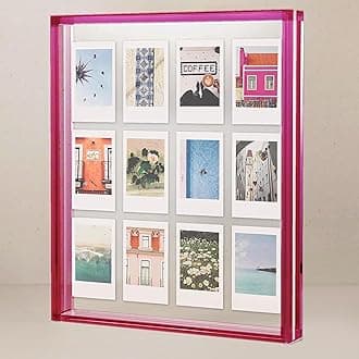 Elil Pink Polaroid Frame for Instant Film Fujifilm Instax 11.8" x 10.2" Collage Frame Family and Wedding Collage Picture Frames Double Glass Acrylic Floating Frame
