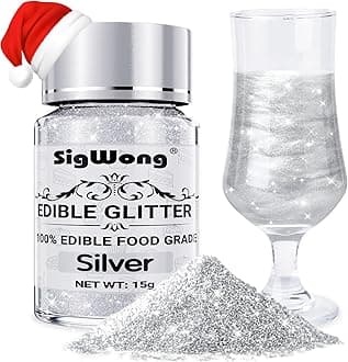 Silver Edible Glitter - 15g Food Grade Luster Dust Powder, Cake Decorating Sprinkle Glimmery Dust for Drinks, Wine, Fondant, Chocolate, Candy, Cookie, Vegan