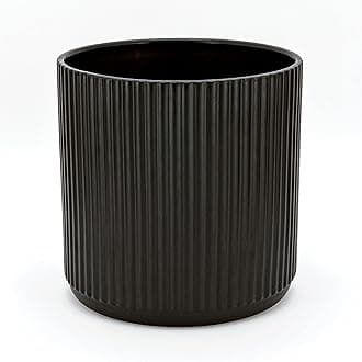 Amazon BasicsFluted Ceramic House Round Planter, 25.4 cm, Black