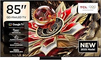 TCL 85Q7C Television 85 Inch Smart TV 4K QD-Mini LED Colorful Quantum Crystal HDR 3000nits Gaming Google TV, 144Hz Native Refresh Rate, Audio by Bang & Olufsen, Dolby Atmos, Game Master (2025 Model)
