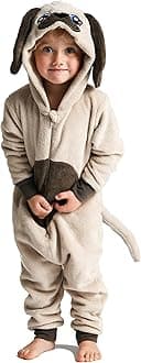 Onesie Pyjamas for Boys or Girls Fluffy Pug Dog with Tail -Animal AllinOnes in Kids Ages 2-13 Years