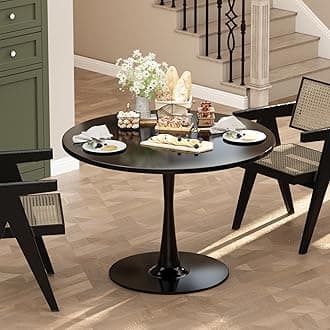32 Inch Round Black Tulip Dining Table, Modern Tulip Table with Metal Pedestal Base for 2-4 People