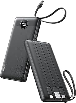 VRURC 10000mAh Power Bank With Built in Cables,USB C Battery Pack Portable Charger with 5 Outputs 2 Inputs Powerbank LED Display compatible with iPhone 17 16 15 14, Samsung,Android-Dark(1 Pack)