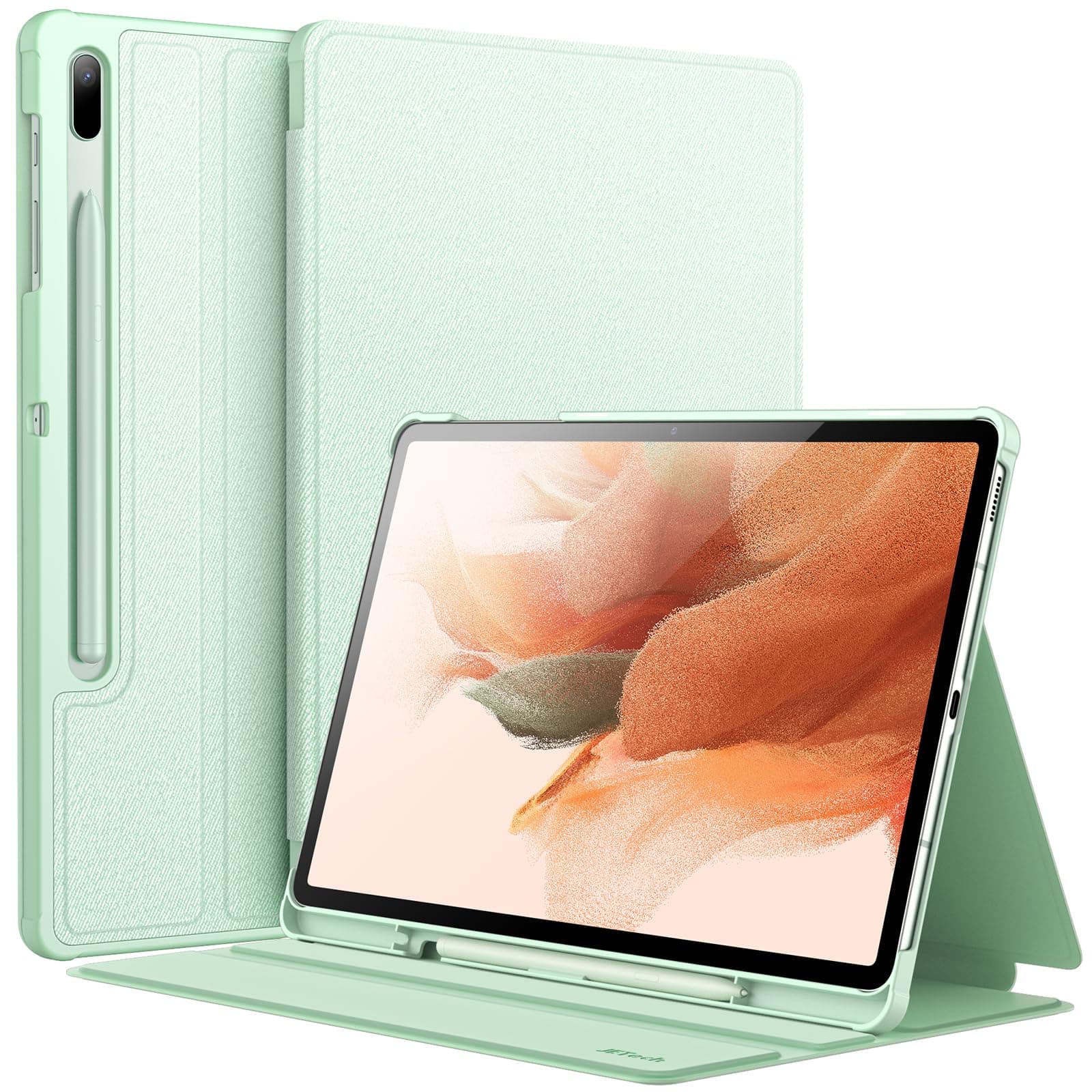 JETech Case for Samsung Galaxy Tab S8 Plus 2022 / S7 FE 2021 / S7 Plus 2020 12.4-Inch with S Pen Holder, Slim Folio Stand Protective Tablet Cover, Multi-Angle Viewing (Misty Green)