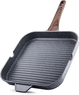 Nonstick Grill Pan for Stove Tops, Versatile Griddle with Pour Spouts, Square Big Cooking Surface, Durable Skillet Indoor & Outdoor Grilling. PFOA Free,12Inch