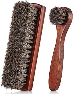 2 Pcs Horsehair Shoe Brush Kit Polishing Daubers Applicators Leather Care Brushes Shine Cleaning Cloth with Case(Shoe Brush Set G)
