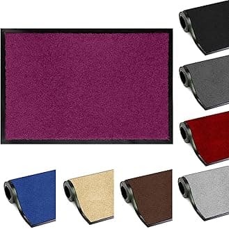 FB FunkyBuys Washable Dirt Trapper Door Mats Indoor & Outdoor, Heavy Duty Non Slip Doormats, Rubber Backed Floor Mat, Super Absorbent Front Door Mat, Entrance Rug (Aubergine-Plain, 40cm x 60cm)