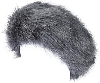 Winter Fluffy Faux Fur Headband Hat Ear Warmer Head Wrap Head Warmer for Women (Snow Grey)