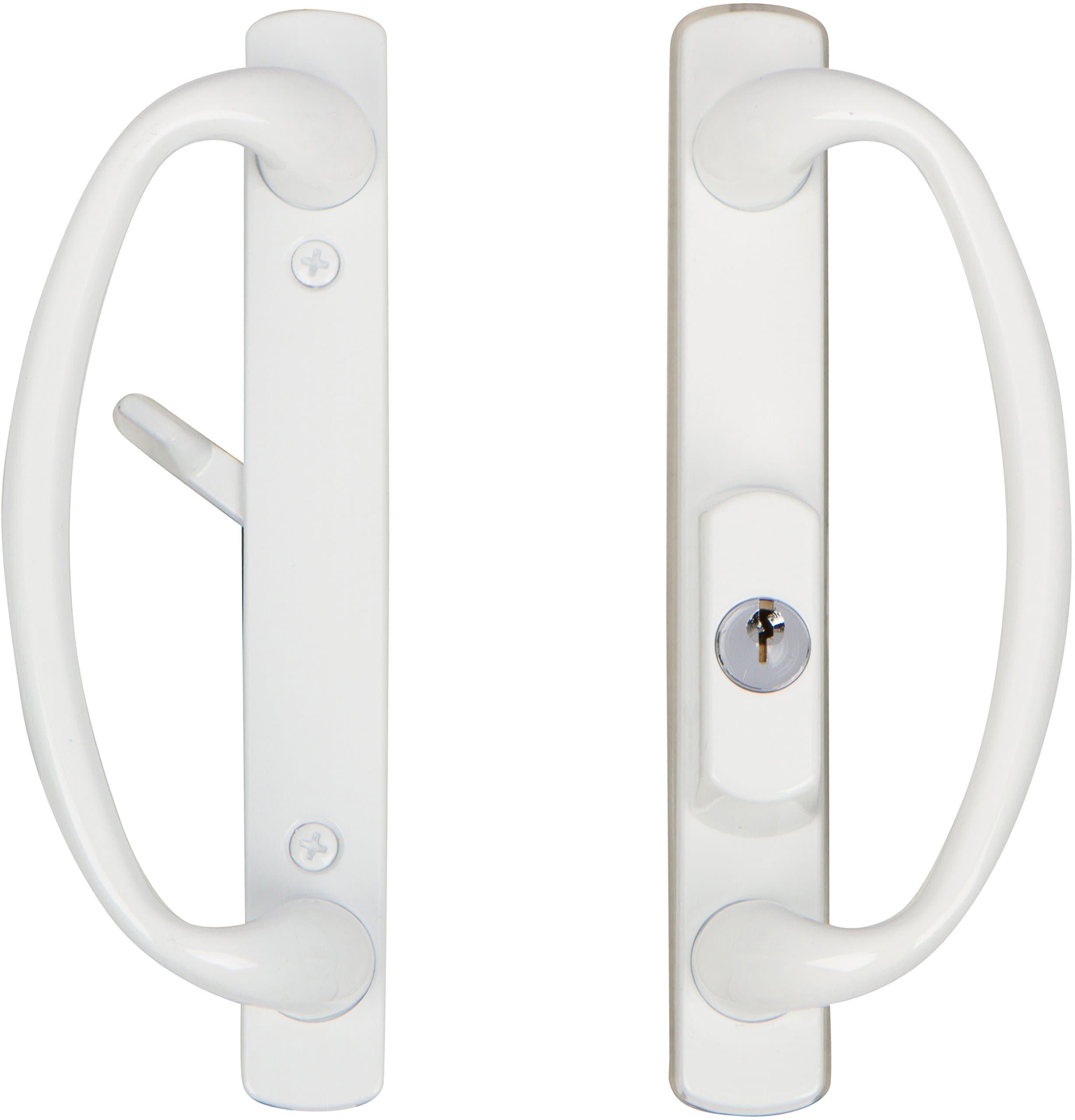 Security Charlotte Offset Key Locking Sliding Door Handle with 3/4 Inch Keylock White Fits 1-3/4 Inch Thick Door with 4 Screw Holes