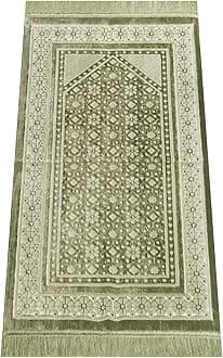 – ihvan online, Soft Plush Lux Velvet Muslim Prayer Rug | Janamaz | Sajadah | Soft Islamic Prayer Rug | Islamic Gifts | Prayer Carpet Mat, Elegant, Color: Green