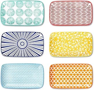 Selamica Rectangular Salad Plates, 7.1 Inch Dessert Plates Ceramic, Mini Dinner Plates, Small Plates for Appetizer, Snack, Sushi, Fruit, Set of 6, Assorted Colors