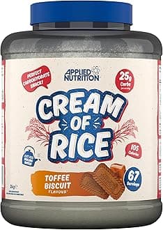 Applied Nutrition Cream of Rice - High Carbohydrate Cream of Rice Supplement, Source of Energy for Breakfast & Snacks, Easy to Digest, Low Sugar, Low Fat, Vegan, 2kg (Toffee Biscuit)