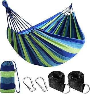 ANYOO Cotton Hammock Portable Camping Hammocks for Hanging Sturdy Garden Comfortable Fabric Hammock with Tree Straps Up to 660lbs with Travel Bag for Camping Outdoor/Indoor Patio Backyard