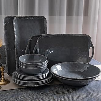 ZAROCRUS Large Vintage Melamine Serving Platter, Set of 2, 17x10 Inch Melamine Rectangular Serving Platter and Trays .Cool Gray