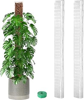EOX 2 Pcs 36 Inch Plastic Moss Pole for Monstera, Large D Shaped Poles for Climbing Plants Work with Sphagnum Moss, 70 Inch Plant Stake Set of 2, Garden Ties