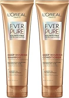 Sulfate Free Shampoo and Conditioner for Dry Hair, Triple Action Hydration for Dry, Brittle or Color Treated Hair, Apricot Oil Infused Hair Care, EverPure, 8.5 Fl Oz, Set of 2