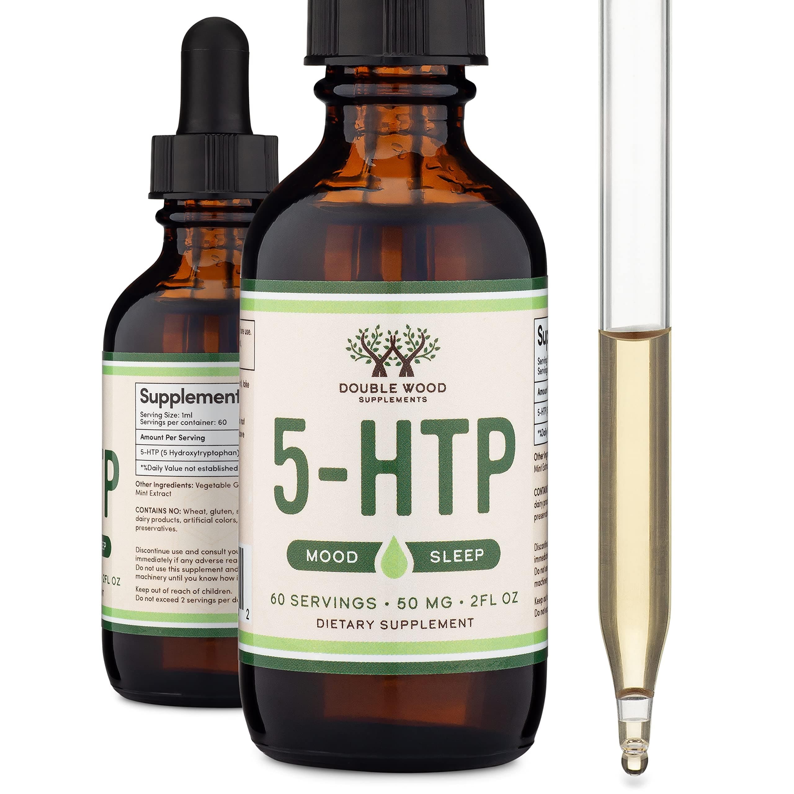 Double Wood Supplements 5 HTP Liquid Drops - More Absorbable and Effective Than 5HTP Capsules (60 Servings of 50mg 99%+ 5-HTP) Serotonin for and Sleep