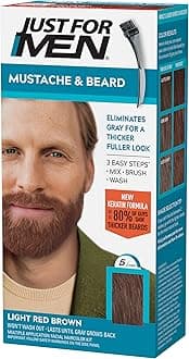 Just For Men Mustache & Beard, Beard Dye for Men with Brush, With Keratin Biotin Aloe and Coconut Oil for Healthy Facial Hair - Light Red Brown, M-27, Pack of 1 (Packaging May Vary)
