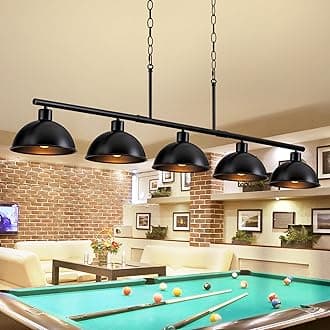 Adjustable Pool Table Light, 5 Lights Billiard Light Pool Table Lights for 8ft 9ft 56.7" Kitchen Island Lights for Billiards Room Coffee Shop Dining Room, Matte Black Metal Shade