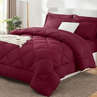CozyLux Queen Comforter Set Burgundy - Bed in a Bag Queen Size 7 Pieces, Luxury Soft Bed Set for All Seasons, Bedding Set with Down Alternative Comforter, Sheets, Pillowcases & Shams, Red