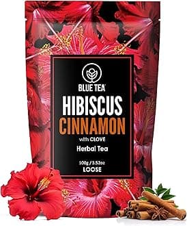 BLUE TEA - Hibiscus Tea - 3.52 Oz (100+ Cups) Cinnamon - Loose | SKIN GLOW ENHANCING TEA | Herbal Tea - Flower Based - Caffeine Free - Vegan - Gluten - Free - Tangy Flavour | Zipper Packaging
