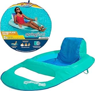Inflatable Soft Mesh Twist and Fold Spring Stable Relaxing Recliner Pool and Lake Float Lounger with Cup Holder, Backrest, and Headrest, Aqua