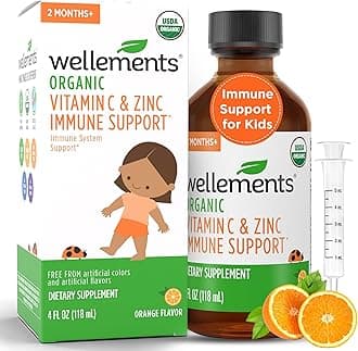 Organic Kids Immune Support* Syrup with Vitamin C & Zinc 2 Months+ (4 Fl Oz) | Immune Support* for Kids & Toddlers, Orange Flavor | Free from Dyes, Parabens & Top 9 Most Common Allergens