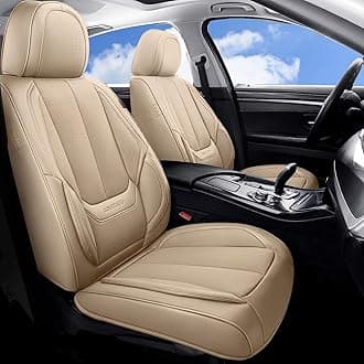 Coverado Front Car Seat Covers, 2 Pieces Car Seat Cover, Waterproof Car Seat Protectors, Nappa Leather Car Seat Cushion, Driver Seat Cover Universal Fit for Most Sedans SUV Pick-up Truck, Beige